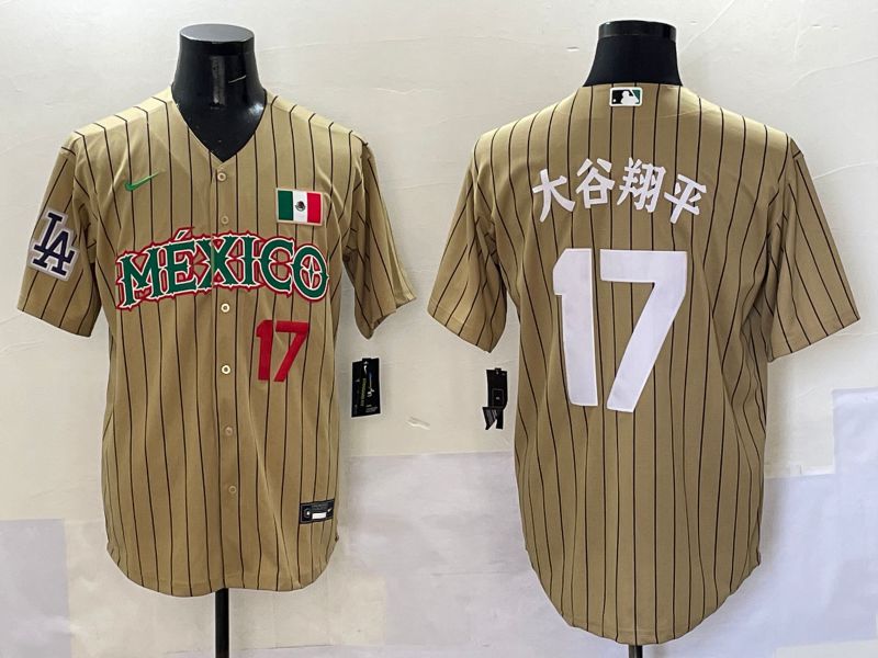 Men Los Angeles Dodgers #17 Ohtani Brown Stripe Mexico Joint Name 2025 Nike MLB Jersey style 38->houston astros->MLB Jersey